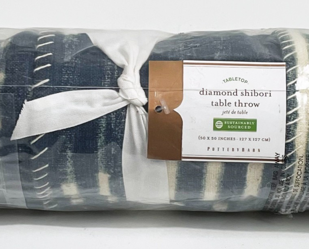 Pottery Barn Diamond Shibori 50" Table Throw